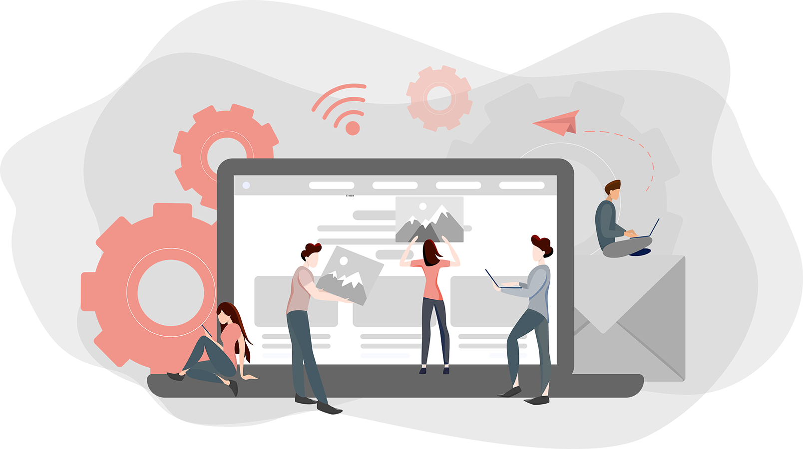 Illustration of team improving customer service with technology